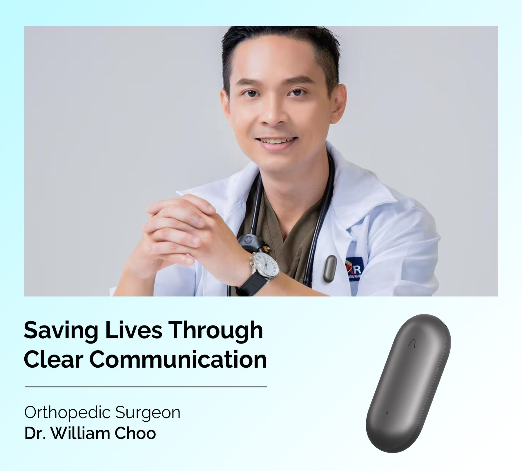 Orthopedic Surgeon Dr. William Choo wearing a grey Plaud NotePin on his lapel.