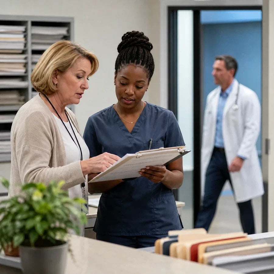 Medical scribe supporting a physician with documentation