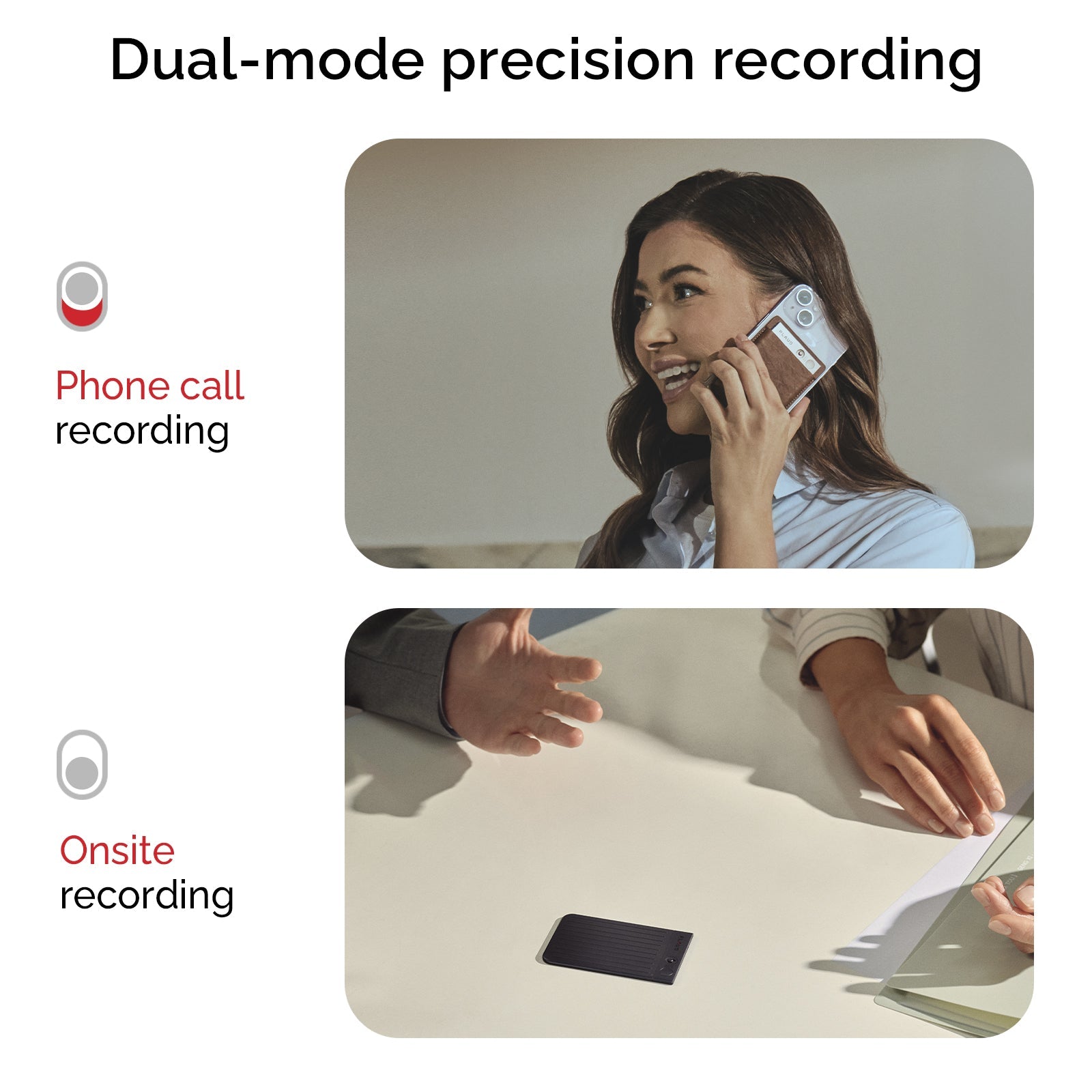 Plaud Note: Dual-mode precision recording, capturing phone calls and onsite meetings with an ai voice recorder.
