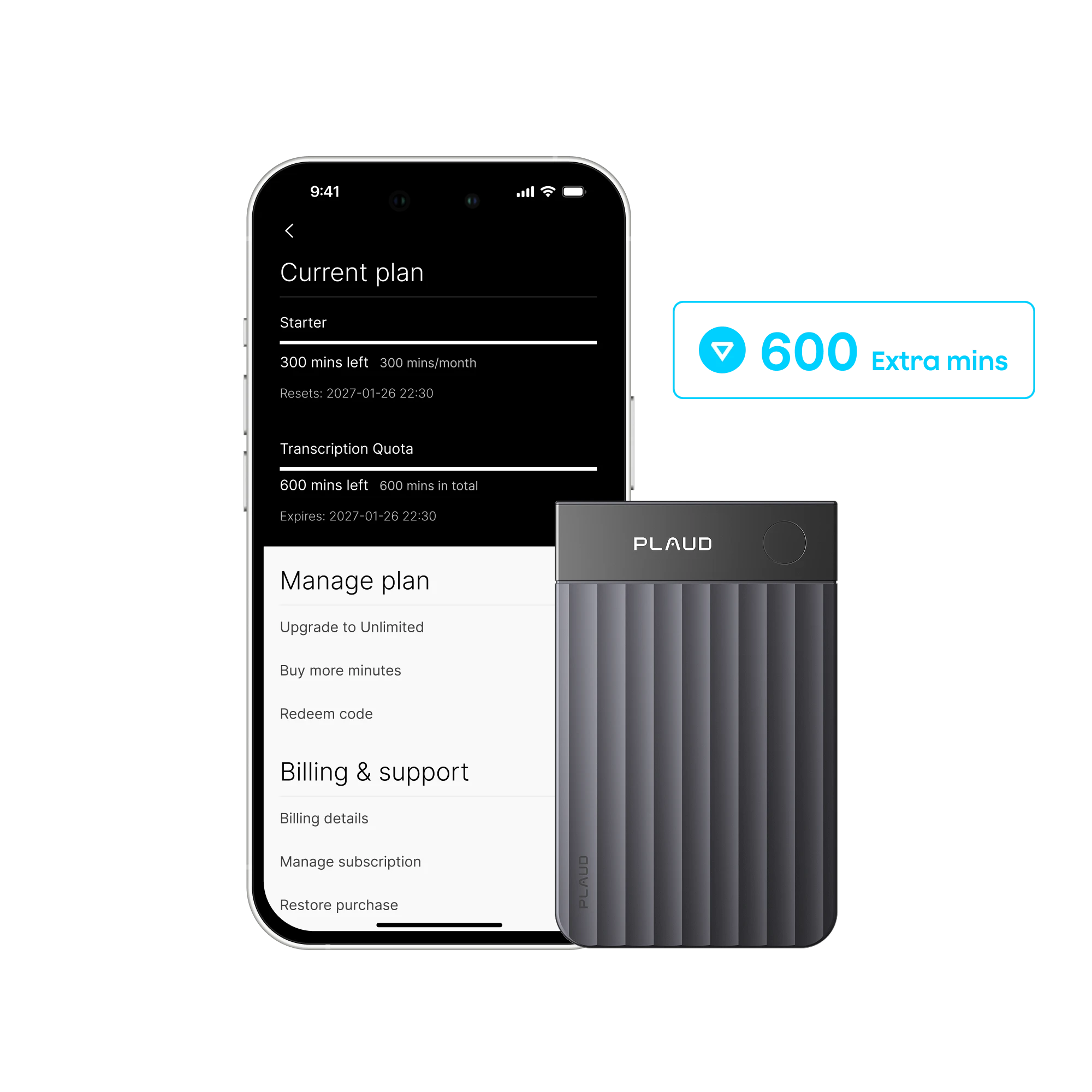 Plaud Note Pro y extensión complementaria 600 minutos
