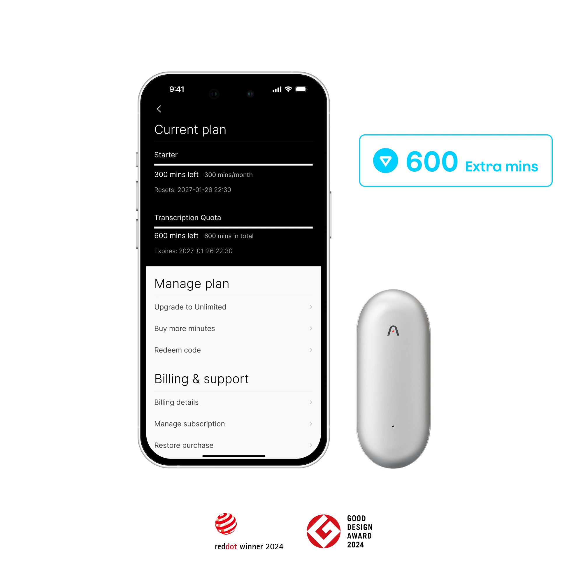 Plaud NotePin y extensión complementaria 600 minutos