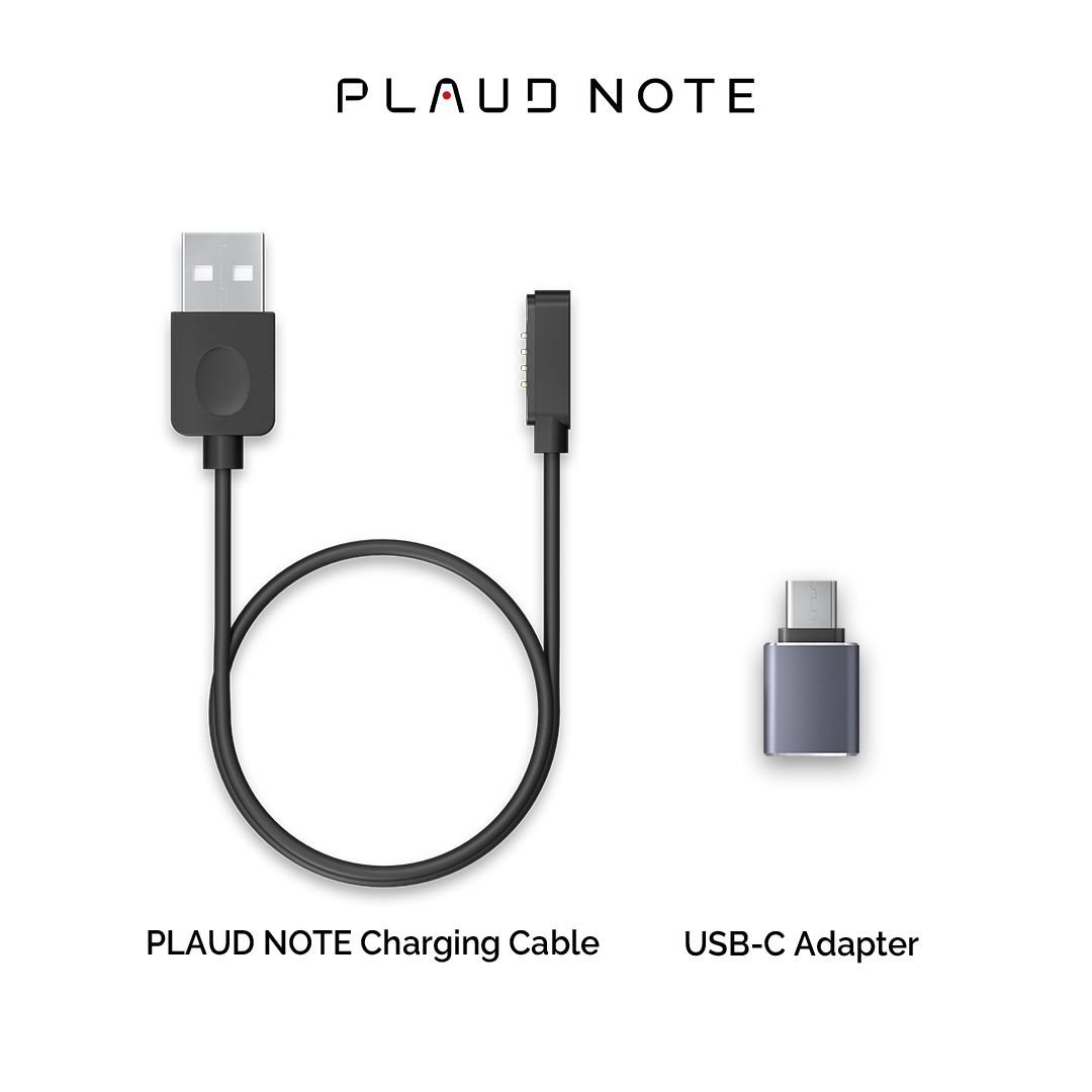 Black Plaud Note Charging Cable with grey USB-C Adapter accessory for AI note-taking device