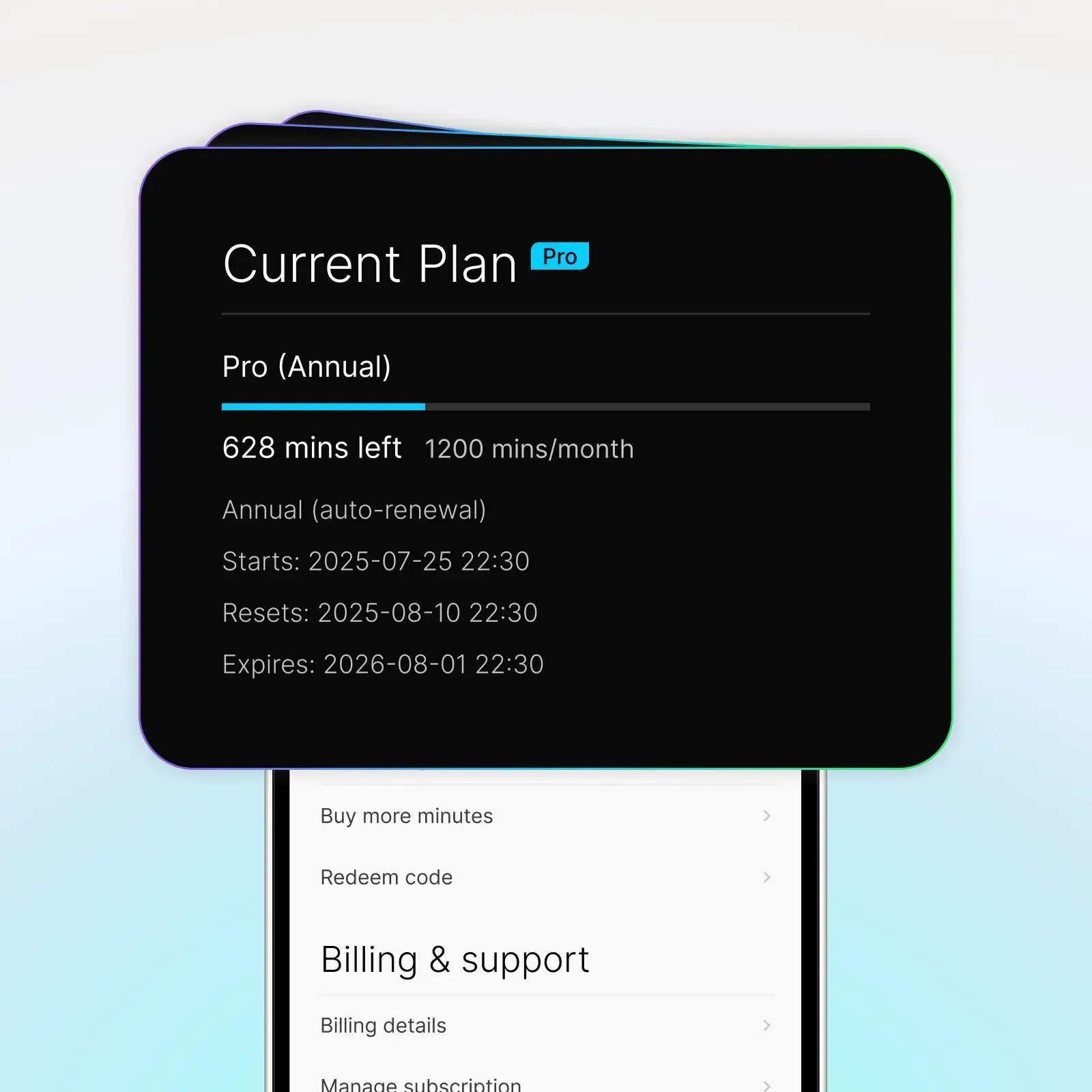 Upgrade to pro: 1200 minutes of transcription & summarization free monthly