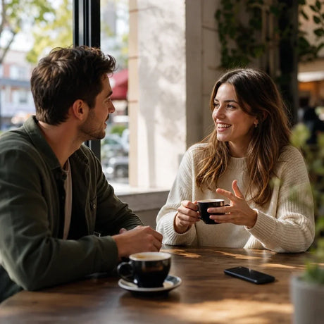 Person using an AI note taker during an everyday conversation