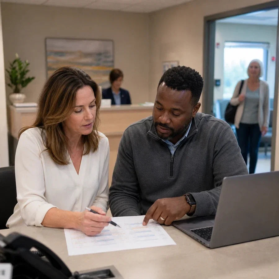 Clinician working with a Hello Rache virtual assistant