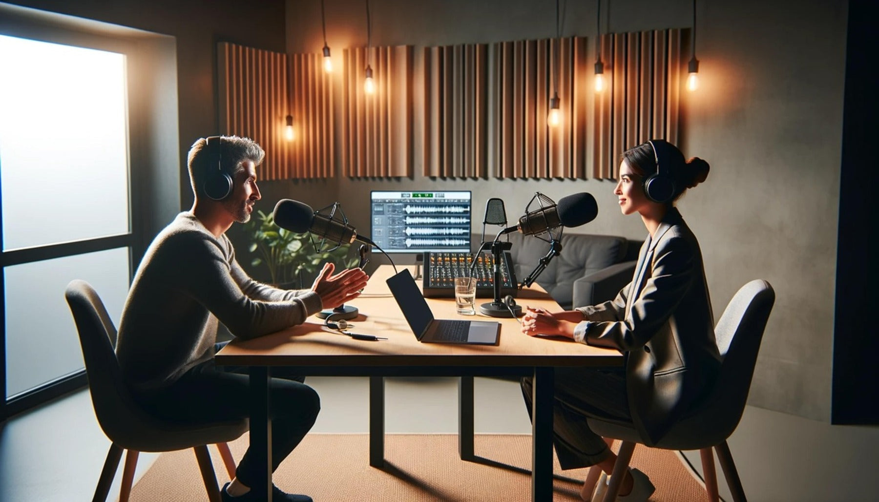 two people recording a conversation