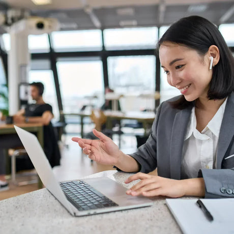 Person running a Zoom test meeting to check camera, microphone, and audio before an important call