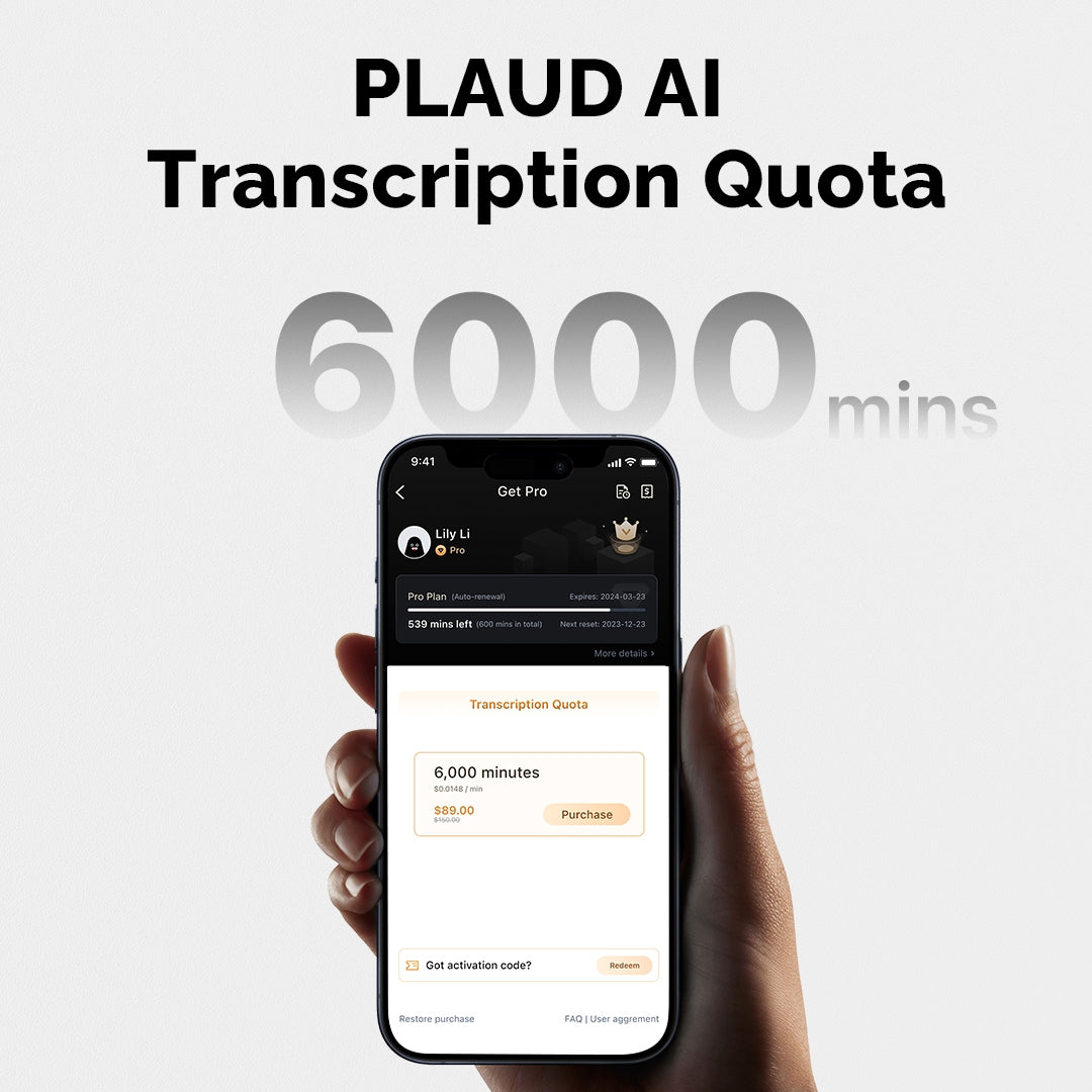 PLAUD AI Transcription Quota (6000mins)