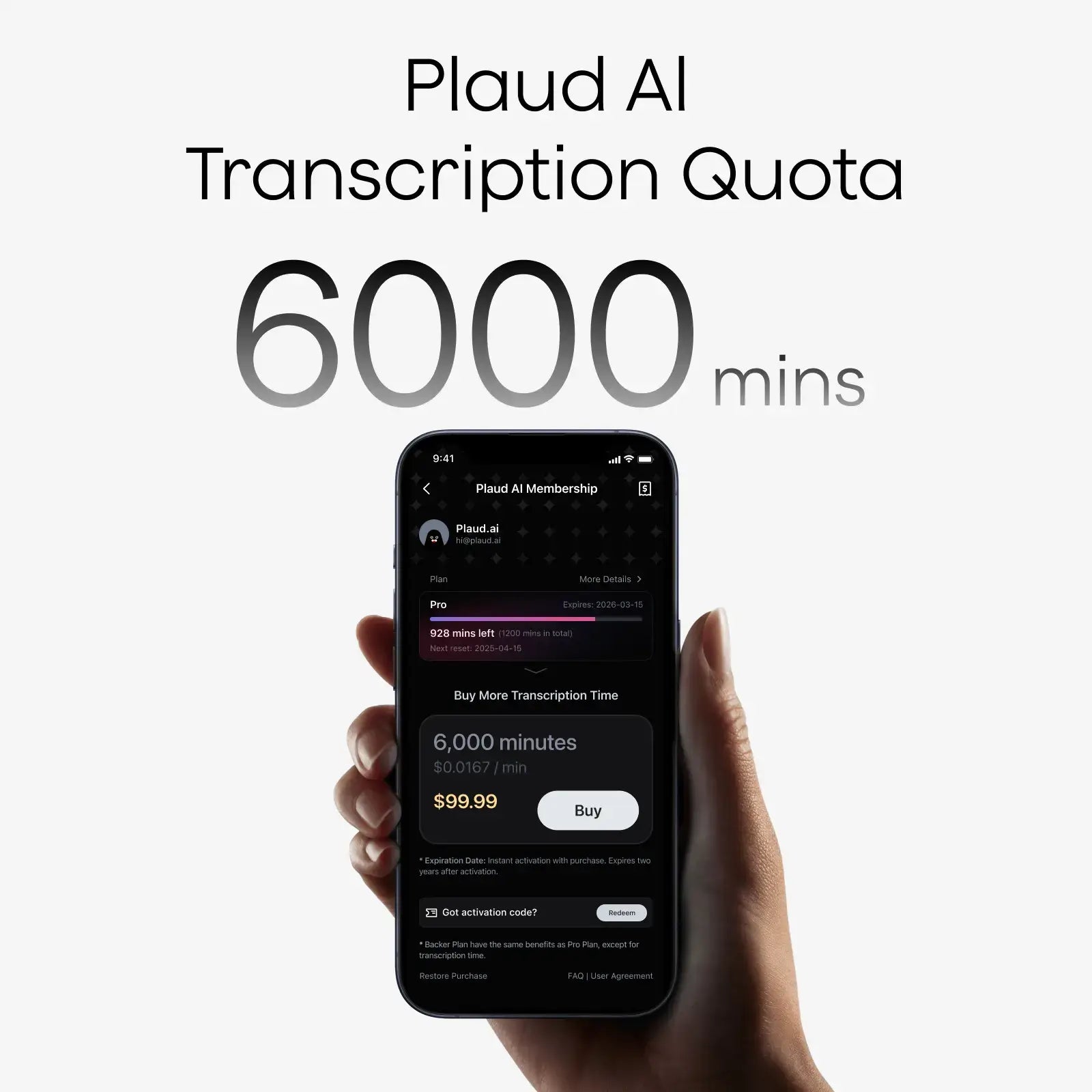 Plaud AI Transcription Quota (6,000mins)