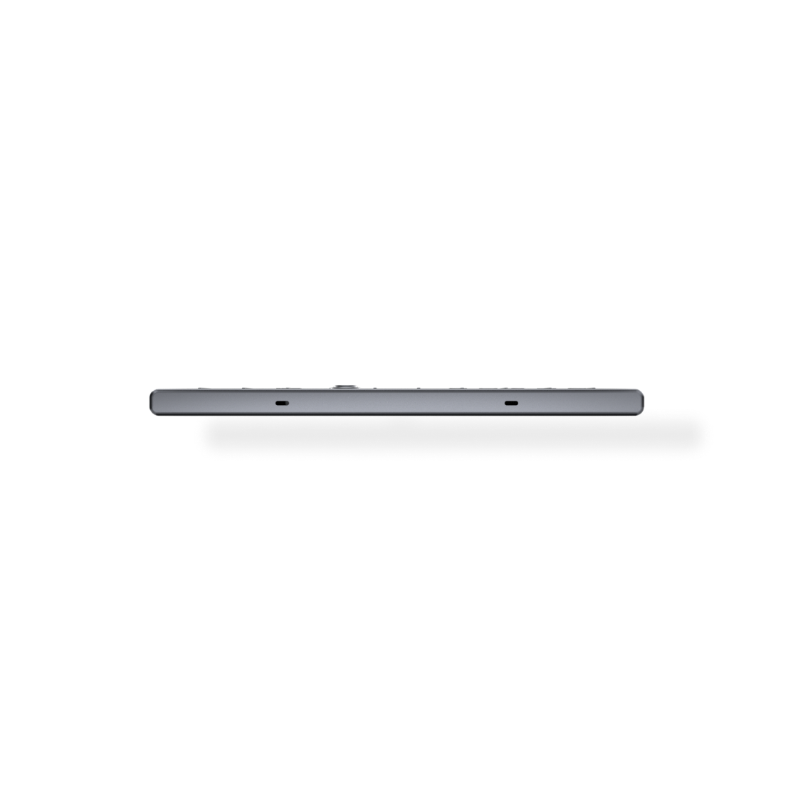 Plaud Note AI voice recorder side view, featuring silver and dark gray design, for recording meetings and calls.