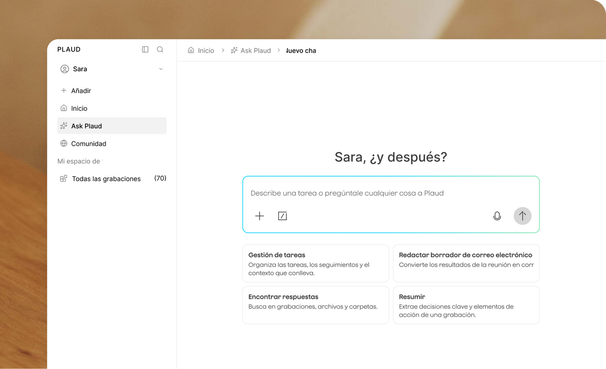 Plaud Web with the Ask Plaud chat open and suggested tasks below the prompt
