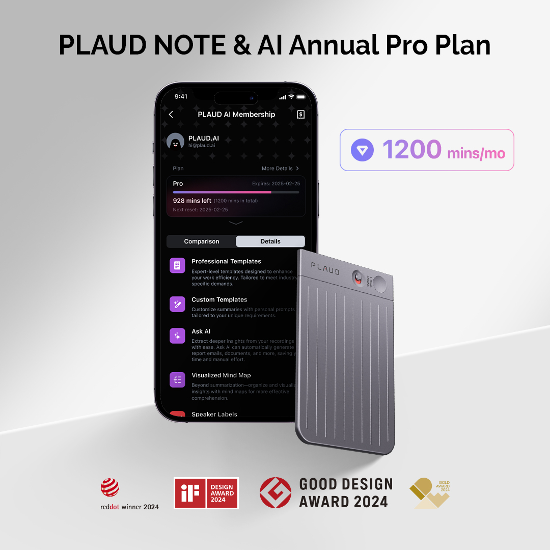 PLAUD NOTE & AI Annual Pro Plan