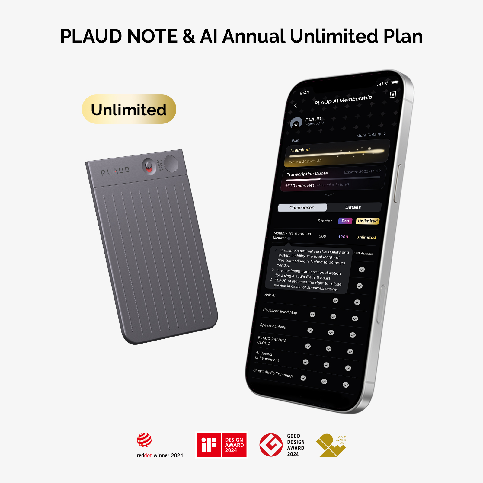 PLAUD NOTE & AI Annual Unlimited Plan