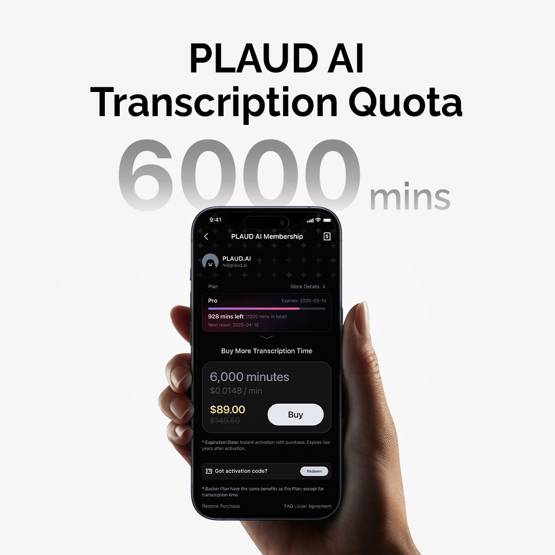 PLAUD AI Transcription Quota (6,000mins)