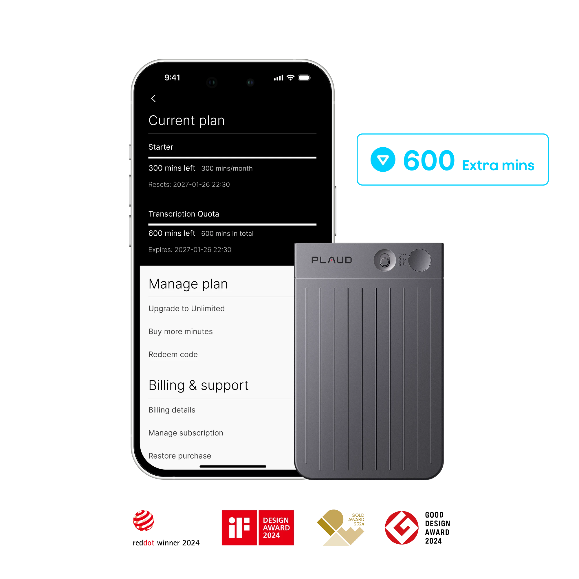 Plaud Note & add-on extension 600 mins