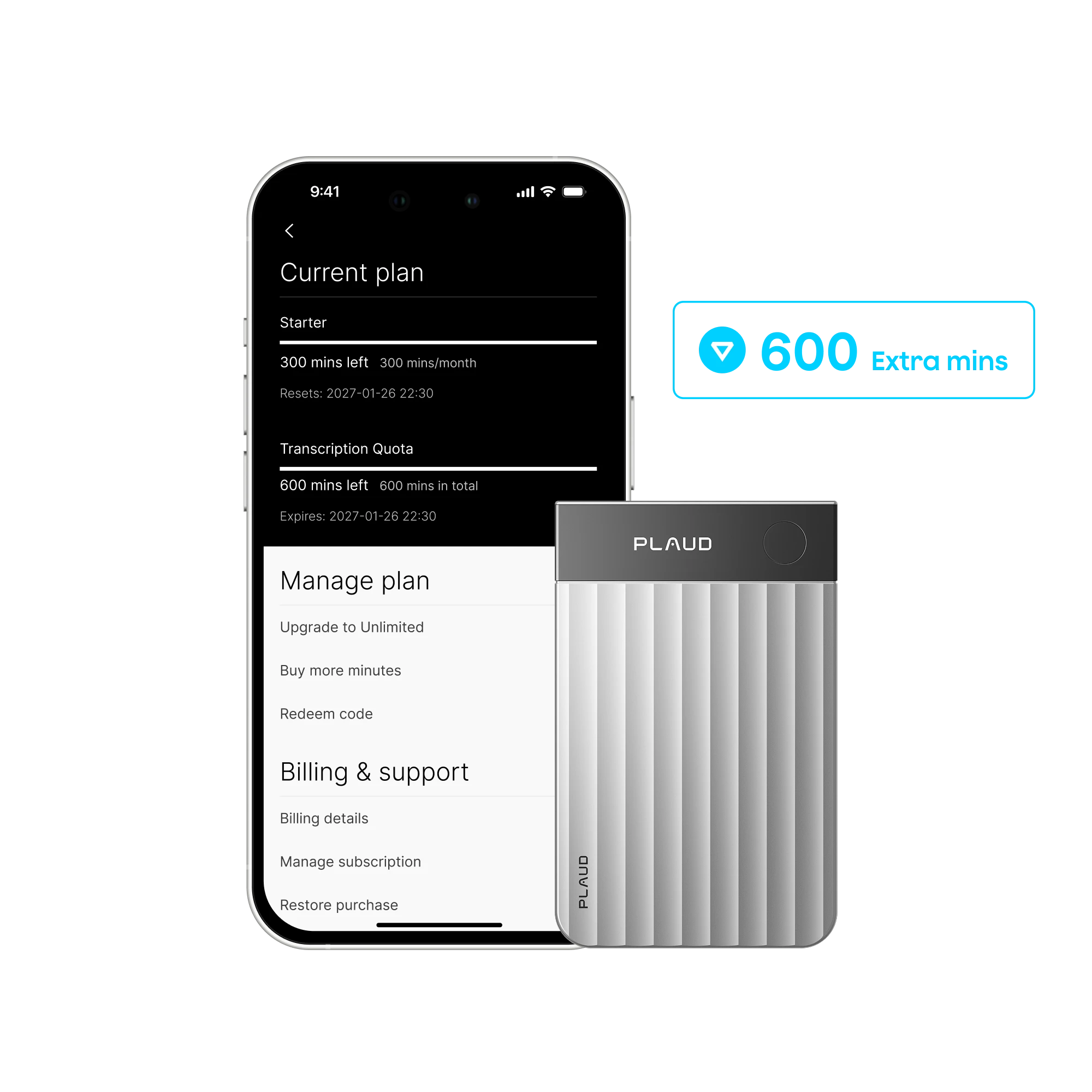 Plaud Note Pro & add-on extension 600 mins