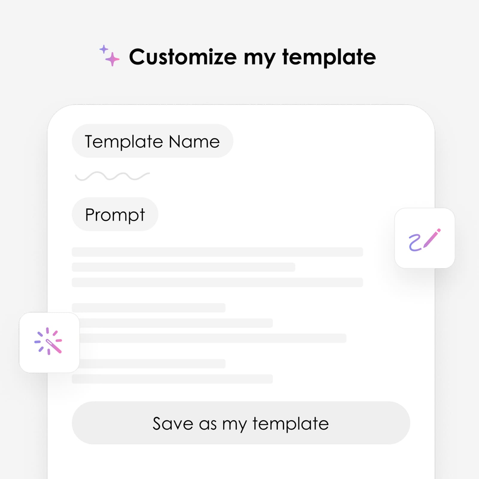 Plaud AI template customization interface with Template Name and Prompt fields for personalizing voice note transcription settings