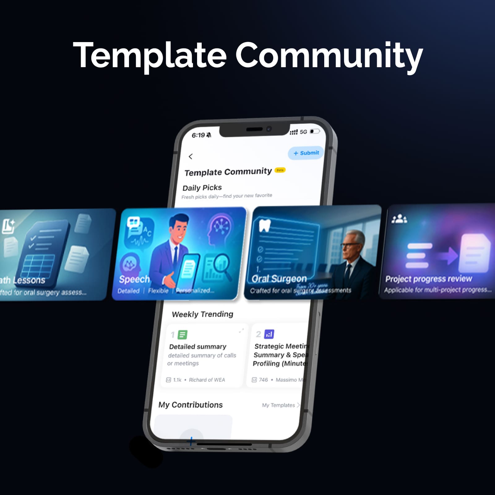 Plaud AI Template Community: Speech, Oral Surgeon, and project progress review templates for AI note-taking.
